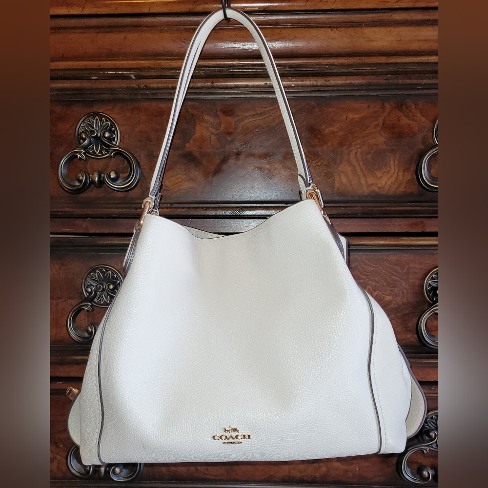 Coach Edie 31 Cream White Pebbled Leather Shoulder Bag With Dust Bag
